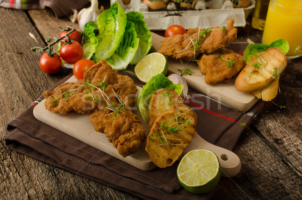 Foto stock: Mini · frango · pernas · carne · fresco · salada