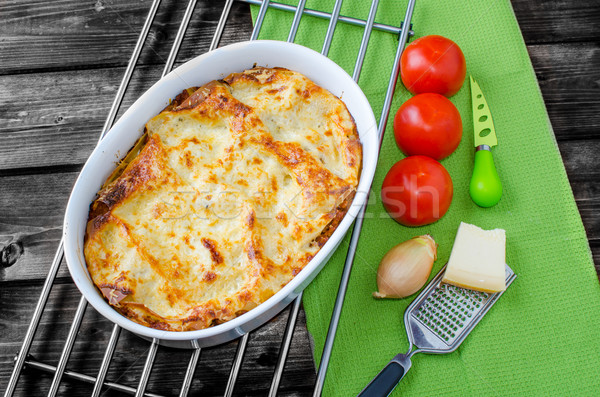 Lasagne bolognese in a baking dish Stock photo © Peteer