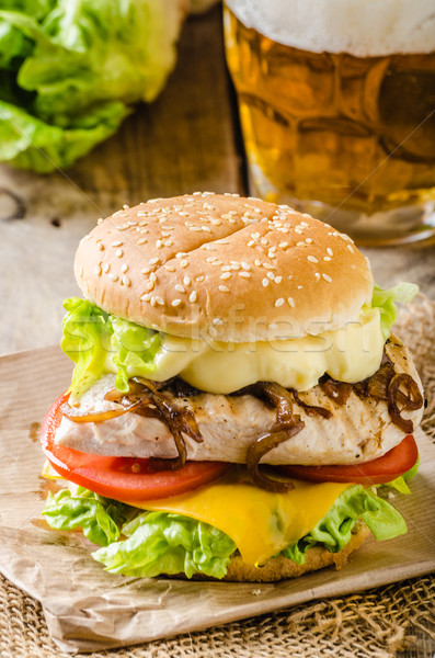 Chicken burger, cold beer Stock photo © Peteer