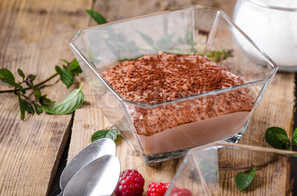 Pudding Dessert frischen Schokolade Essen Hintergrund Stock foto © Peteer