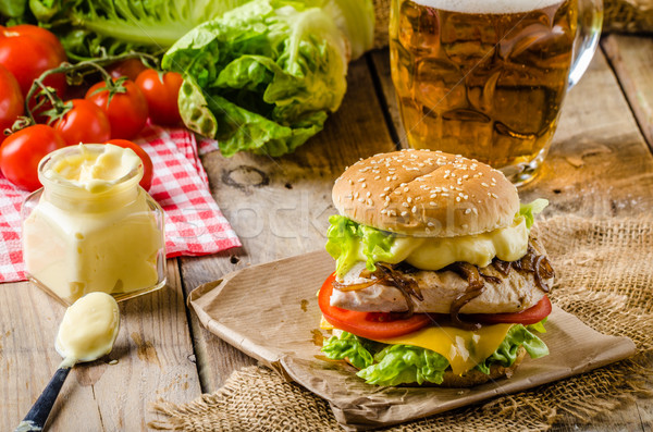 Chicken burger, cold beer Stock photo © Peteer