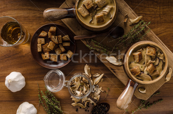 Stockfoto: Rustiek · champignons · soep · tsjechisch · bos · vers