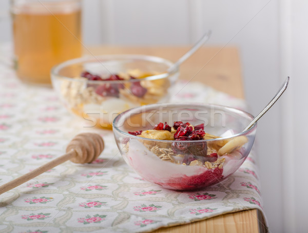 Homemade yogurt with dried fruit Stock photo © Peteer