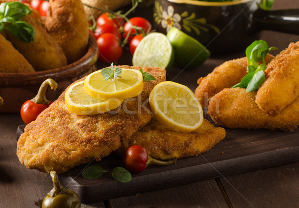 Chicken schnitzel with croquettes Stock photo © Peteer