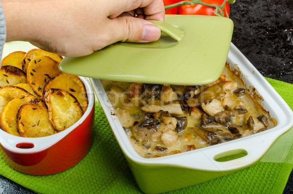 Baked chicken with mushrooms and cream Stock photo © Peteer