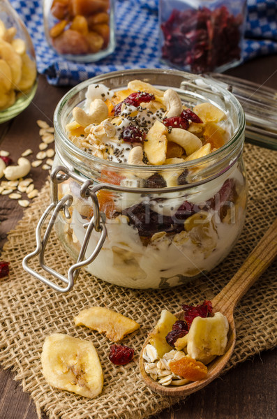 Homemade yogurt with granola, dried fruit and nuts bio Stock photo © Peteer