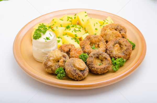 Breaded mushrooms fried with mayo Stock photo © Peteer