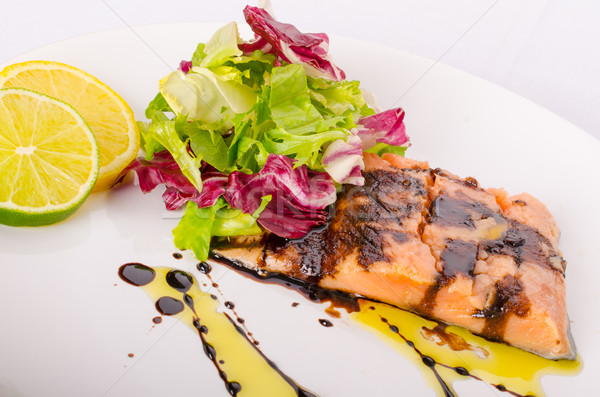 Salmon with a reduction of balsamic vinegar and sugar Stock photo © Peteer