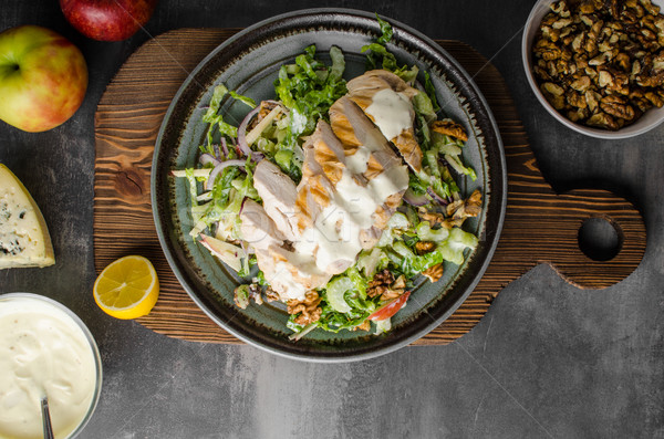 Stockfoto: Salade · gegrilde · kip · heerlijk · eenvoudige · recept · schimmelkaas