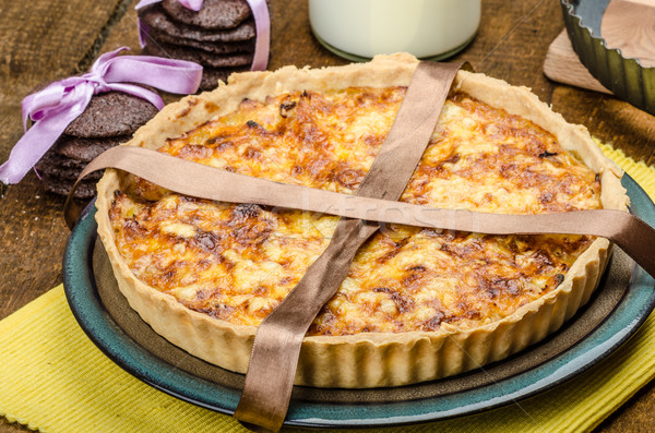 Stock photo: Vegetarian quiche and biscuits dark chocolate