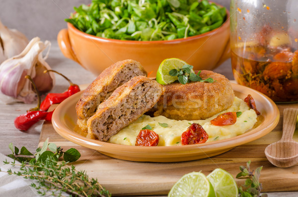 Minced meat schnitzel with cheese Stock photo © Peteer