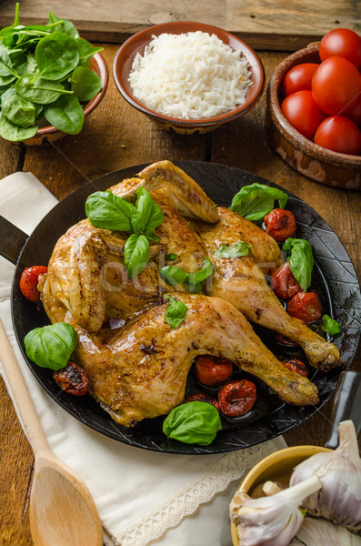 Poulet tomates basilic fer pan [[stock_photo]] © Peteer