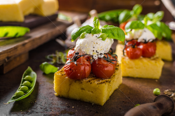 Stockfoto: Gegrild · tomaten · romig · geit · voedsel