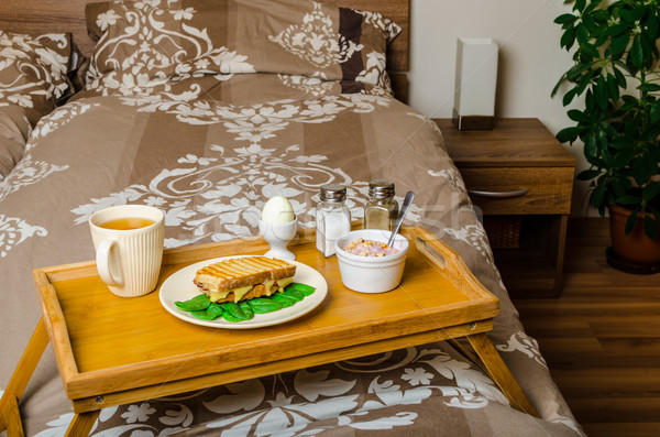 Reggeli ágy legjobb kezdet reggel kávé Stock fotó © Peteer
