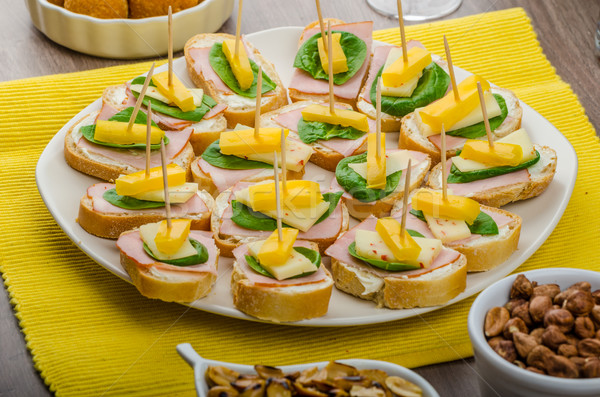 Foto stock: Novo · anos · refeição · celebração · presunto · queijo