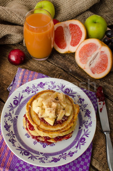 Stock foto: Hausgemachte · Pfannkuchen · Bananen · Marmelade · Schokolade · top