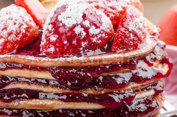 Pancakes strawberry, sugar and jam Stock photo © Peteer