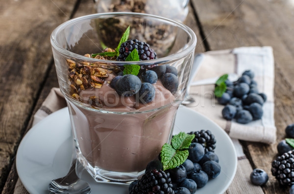 Chocolate pudding with berries Stock photo © Peteer