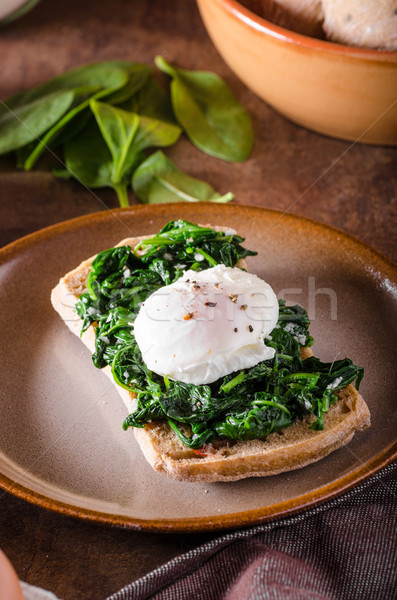 Stok fotoğraf: Yumurta · sarımsak · ıspanak · tost · yeşil · yumurta