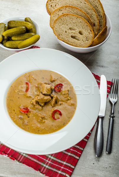 Stockfoto: Varkensvlees · stoven · eigengemaakt · brood · augurken · paprika