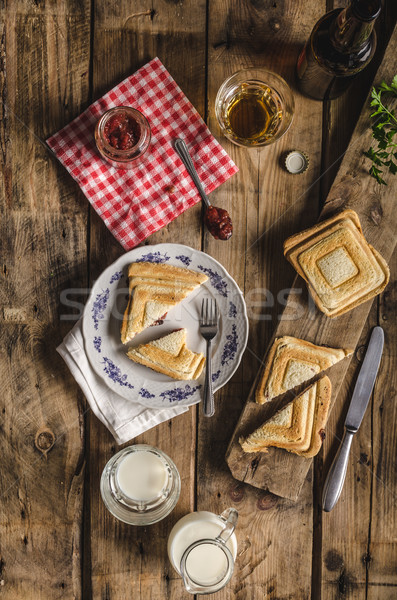 Old Bohemian toast with jam and beer Stock photo © Peteer