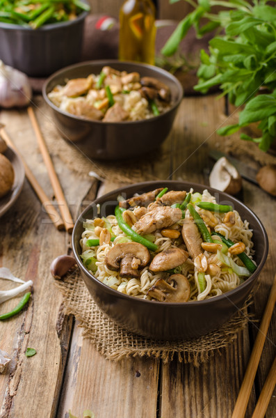 Stock photo: Chinese noodles with brown mushrooms