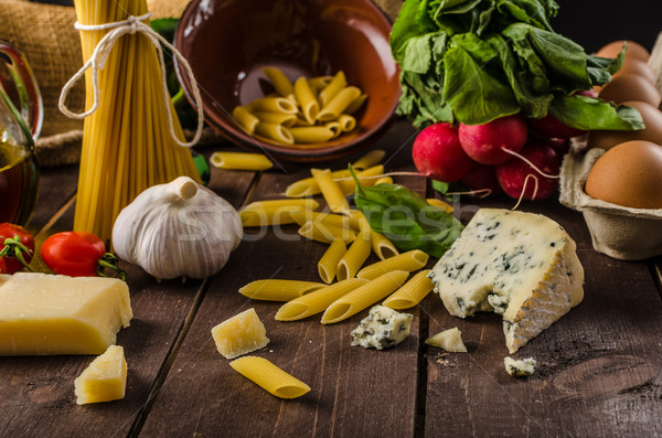 Still life photo, background with pasta and cheese Stock photo © Peteer