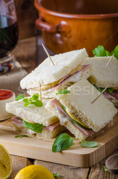 Stock foto: Bio · Sandwich · Käse · Schinken · grünen