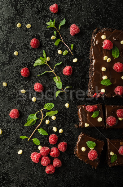 Stock photo: Chocolate brownies with mint