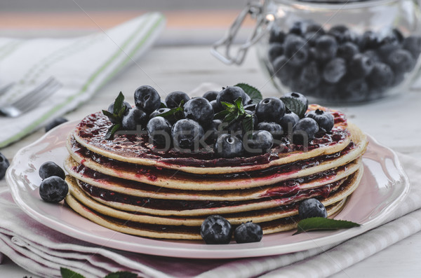 Vintage pancakes outside garden with blueberries Stock photo © Peteer