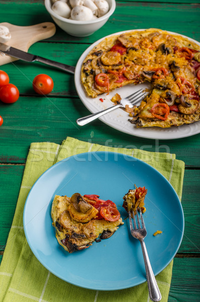 Kartoffel Chorizo Tomaten Essen grünen blau Stock foto © Peteer