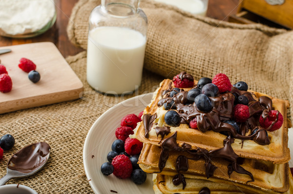 Waffles with fruits and chocolate Stock photo © Peteer