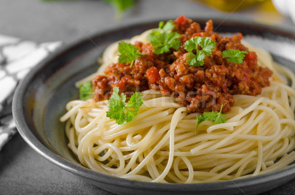 Spagetti házi készítésű rusztikus fotó gyógynövények étterem Stock fotó © Peteer