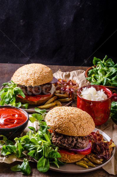 Stock foto: Rindfleisch · burger · Speck · home · wenig