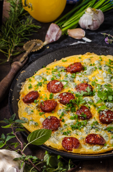 Omelet with blue cheese and sausage Stock photo © Peteer