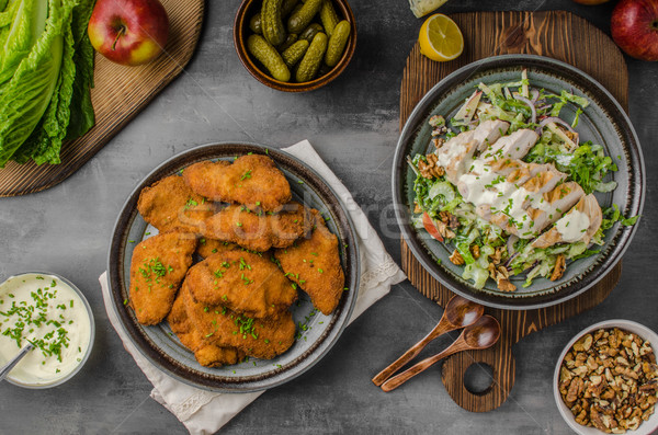 Stockfoto: Origineel · salade · heerlijk · gegrilde · kip · geheel · tabel