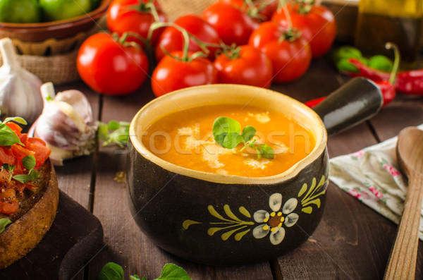 Stockfoto: Romig · tomatensoep · knoflook · tomaten · blad