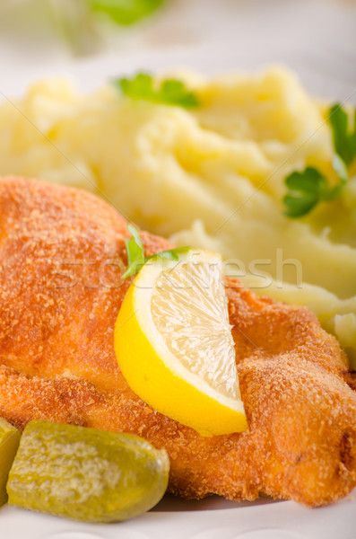 Fresh weiner schitzel original, mashed potatoes Stock photo © Peteer