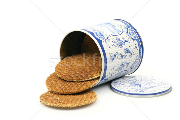 Dutch waffles in a colored can called a stroopwafel Stock photo © peter_zijlstra