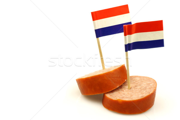 pieces of smoked sausage with Dutch flag toothpicks Stock photo © peter_zijlstra