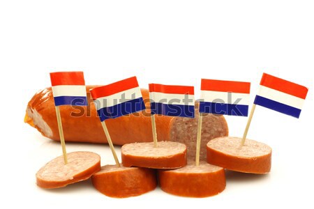 pieces of smoked sausage with Dutch flag toothpicks Stock photo © peter_zijlstra