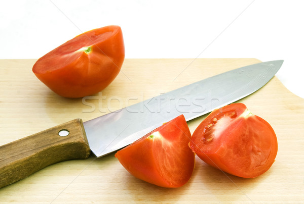 Picado tomate cuchillo madera Foto stock © peterguess