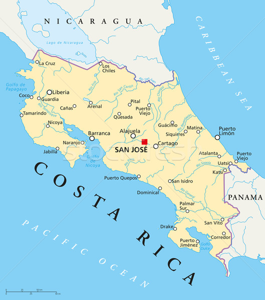 Foto stock: Costa · Rica · político · mapa · importante · cidades