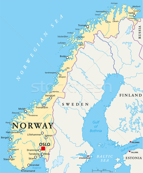 ストックフォト: ノルウェー · 政治的 · 地図 · オスロ · 重要
