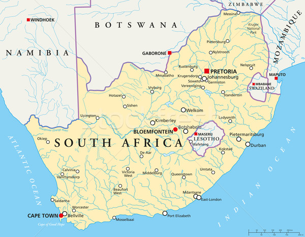 Sudafrica politico mappa Città del Capo importante Foto d'archivio © PeterHermesFurian