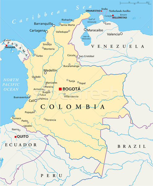 Foto stock: Colombia · político · mapa · Bogotá · importante