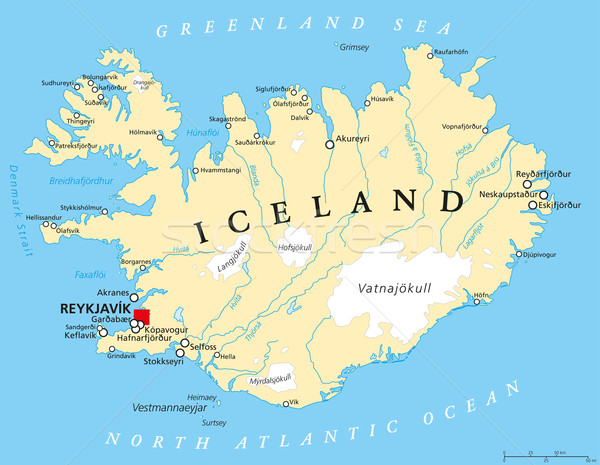 Island politischen Karte Reykjavik Grenzen wichtig Stock foto © PeterHermesFurian