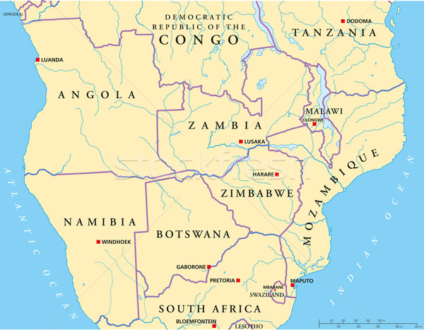 Africa politic hartă rivers engleză Imagine de stoc © PeterHermesFurian