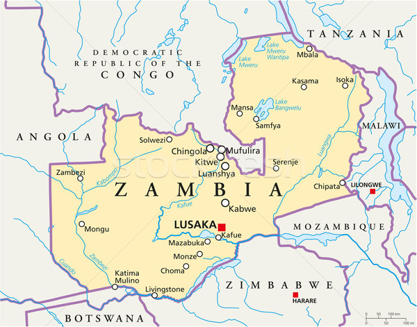 Zambia político mapa importante ciudades Foto stock © PeterHermesFurian