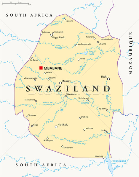 Swaziland politico mappa importante città Foto d'archivio © PeterHermesFurian